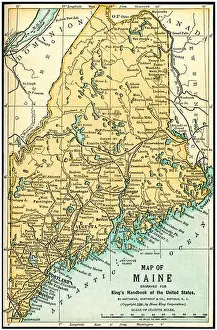 Portland Prints: Maine Antique Map 1891: Map of Maine from an 1891 Guidebook