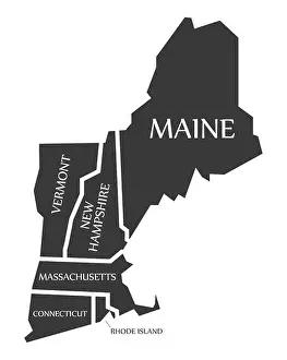 Districts Prints: Maine - New Hampshire - Vermont - Massachusetts Map labelled black