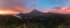 Sunset Landscape Prints: Majestic panoramic Mount Kinabalu shining golden during Sunset from Pekan Nabalu