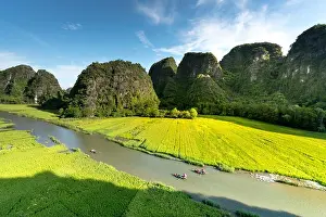 View Mountain Prints: the majestic scenery on Ngo Dong river in Tam Coc Bich Dong view from the mountain top in Ninh Binh province of Viet