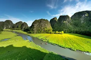 View Mountain Prints: the majestic scenery on Ngo Dong river in Tam Coc Bich Dong view from the mountain top in Ninh Binh province of Viet