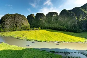View Mountain Prints: the majestic scenery on Ngo Dong river in Tam Coc Bich Dong view from the mountain top in Ninh Binh province of Viet
