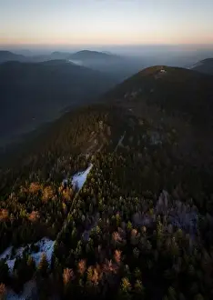 Hohe Wand Prints: majestic sunset in the winter mountains landscape