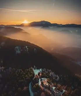 Hohe Wand Prints: majestic sunset in the winter mountains landscape