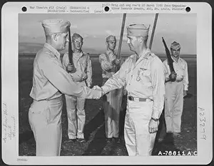 Aircrew Prints: Major General Nathan F. Twining Presents The Air Medal And The Purple Heart To A Member Of The 94Th Fighter Squadron