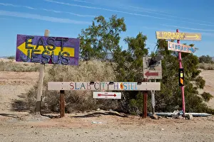 Makeshift Prints: Makeshift road signs, Slab City, Niland, California USA