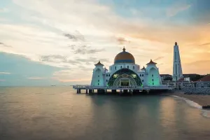 Malacca Prints: Malacca straits mosque (Selat Melaka Mosque) is a Mosque located on Malacca Island near in Malacca state