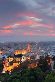 Images Dated 3rd November 2014: Malaga, Spain cityscape at the Cathedral, City Hall and Alcazaba citadel of Malaga at dusk