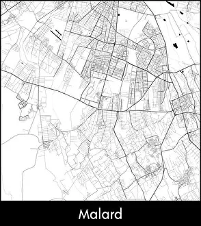 City Street Prints: Malard city map, Iran - Topographic vector map poster