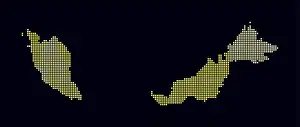 Multicultural Prints: Malaysia dotted map. Digital style map of the country on dark background