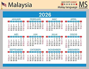Holiday Vector Vectors Prints: Malaysia horizontal Pocket calendars for 2026 (Two thousand twenty six)