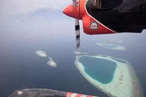 Images Dated 12th December 2018: Maldives beach from birds eye view. Aerial view on Maldives island. Tropical islands