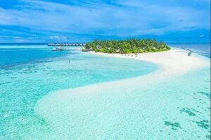 Images Dated 31st October 2019: Maldives paradise scenery. Tropical aerial landscape, seascape, water villas amazing sea