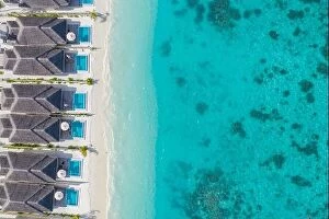 Images Dated 2nd August 2019: Maldives paradise scenery. Tropical aerial landscape, seascape with long jetty