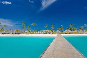 Images Dated 4th August 2019: Maldives paradise scenery. Tropical landscape, seascape with long jetty