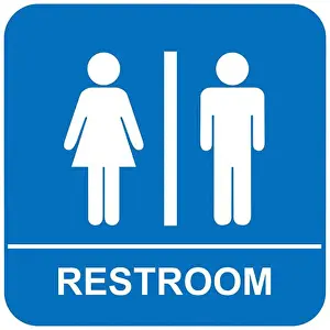 Male and female restrooms sign