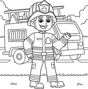 Firefighter Prints: Male Firefighter Coloring Page for Kids