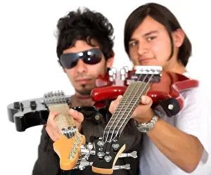 Red Rock Prints: male guitarists in a band isolated over a white background
