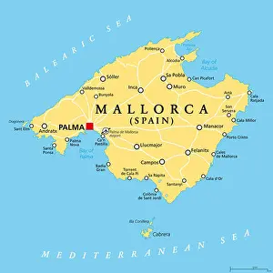 Palma Prints: Mallorca, Majorca political map, with capital Palma