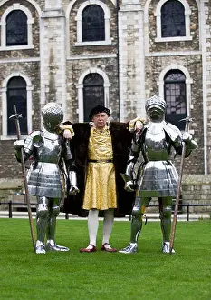 Armour Prints: Man dressed as King Henry VIII and two men in armour