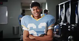 Arms Crossed Prints: Man, football player or portrait in locker room with arms crossed
