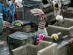 Shirts Prints: Man pounding laundry at the Dhobi Ghat, Mumbai, India