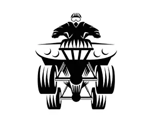 Racer Prints: a Man Riding Quad Bike Illustration with Silhouette Style Vector