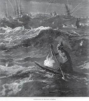 Lithographic Prints: Man rowing boat ; Madras ; Chennai ; Tamil Nadu ; India ; old vintage 1800s engraving