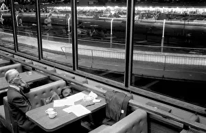 Senior Citizen Prints: A man waits for the race to start at Walthamstow Greyhound Racing Track, London