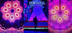 Urban Environment Prints: A man walks up the stairs to Neonia