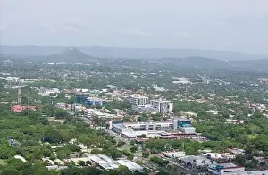 Managua, Nicaragua - August 16, 2024: Nicaragua capital Managua town aerial drone view