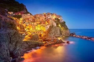 Images Dated 20th May 2016: Manarola at evening night, Cinque Terre National Park, Liguria, Italy, UNESCO