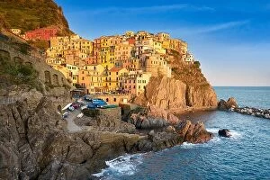 Images Dated 17th May 2016: Manarola at sunset time, Riviera de Levanto, Cinque Terre, Liguria, Italy