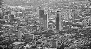 Aerial Photo Prints: Manchester City Centre black and white aerial photo