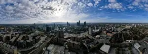 Deansgate Prints: Manchester City Centre Drone Aerial View Above Building Work Skyline Construction Blue Sky Summer Beetham Tower