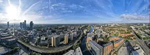 Deansgate Prints: Manchester City Centre Drone Aerial View Above Building Work Skyline Construction Blue Sky Summer Beetham Tower