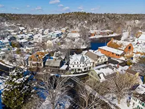 Manchester historic town center and harbor aerial view, Manchester by the sea, Cape Ann, Massachusetts MA, USA