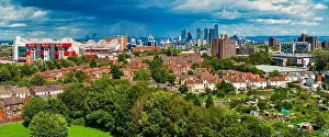 Manchester Skyline Prints: Manchester United football ground with the city skyline on the background