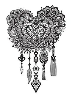 Heart Shape Prints: Mandala heart dream catcher for printing on product