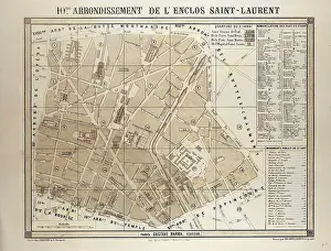 Retro Styled Prints: Map of the 10th Arrondissement De L'Enclos Saint-Laurent Paris France