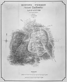 Cartography Prints: Map of the ancient earthworks at Loughton Camp made around AD 52 in Epping Forest