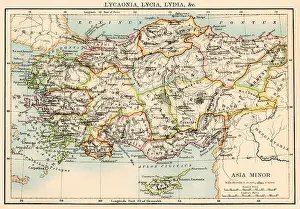 Anatolia Prints: Map of the ancient regions of Asia Minor. Color lithograph