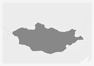 Mongolia Prints: Map of Asia with highlighted Mongolia map, gray map of Mongolia with neighboring countries