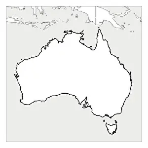 Neighbors Prints: Map of Australia black thick outline highlighted with neighbor countries