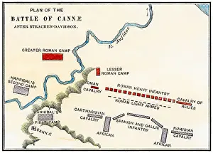 Old Fashioned Prints: Map of the Battle of Cannae in which Hannibal defeated the Romans during the Second Punic War 216 BC