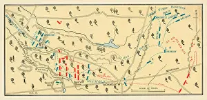 New Jersey Prints: Map of the Battle of Monmouth NJ, 1778, Revolutionary War. Color lithograph