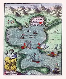 Vintage Engraving Prints: Map of the battle around Toulon, vintage engraving