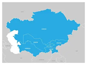 Afghanistan Prints: Map of Central Asia region with blue highlighted Kazakhstan
