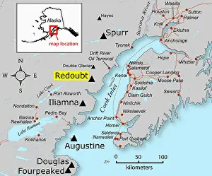 Volcanoes Prints: Map of Cook Inlet and Surrounding Volcanoes
