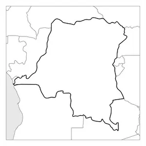 Congo Prints: Map of Democratic Republic of the Congo black thick outline highlighted with neighbor countries
